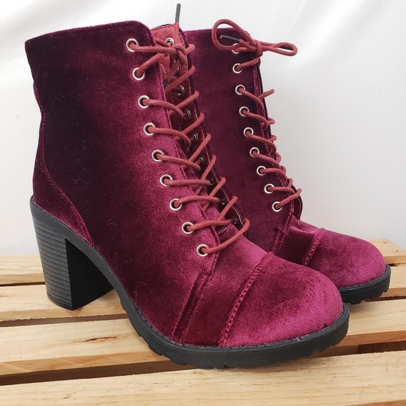 purple velvet combat boots